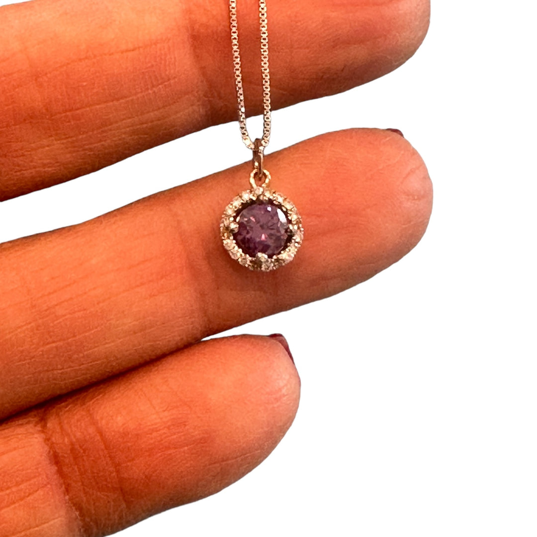 14kt Amethyst Halo Diamond Pendant and Chain