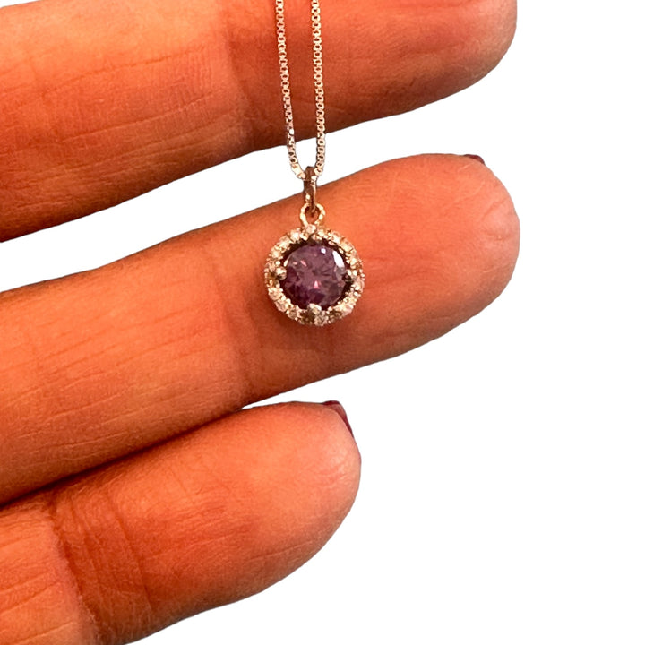 14kt Amethyst Halo Diamond Pendant and Chain