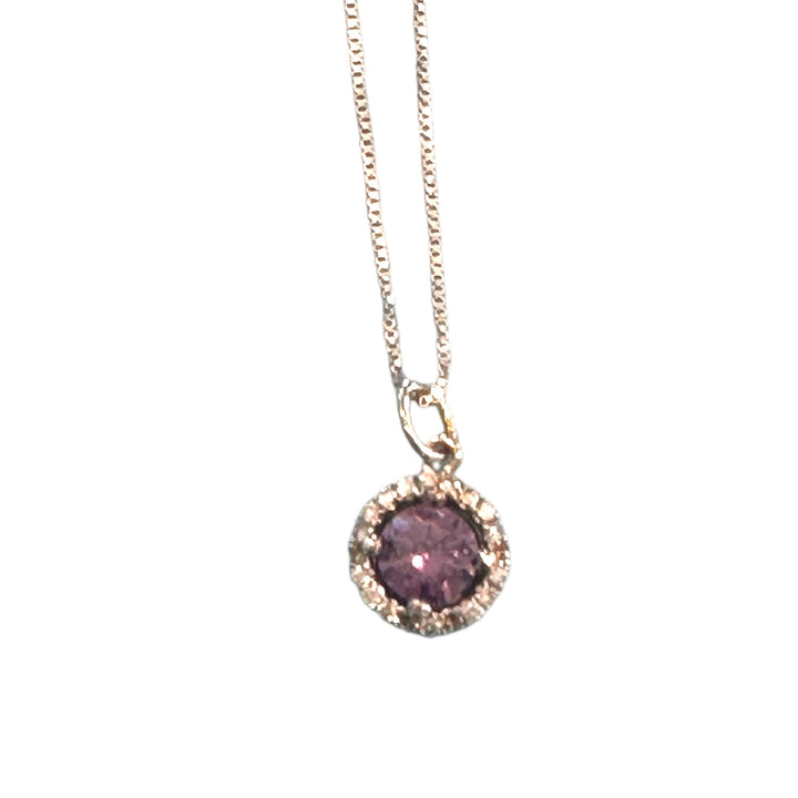 14kt Amethyst Halo Diamond Pendant and Chain