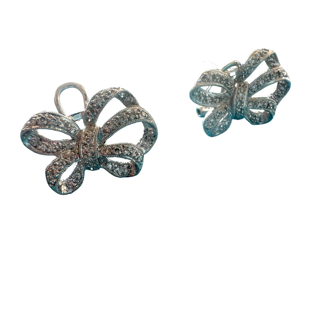 Platinum Diamond Bowtie Earrings .75 ct