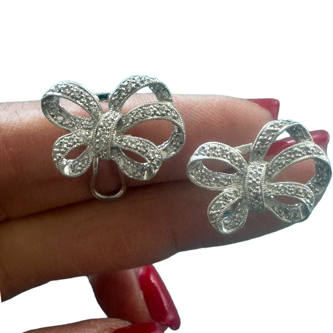 Platinum Diamond Bowtie Earrings .75 ct