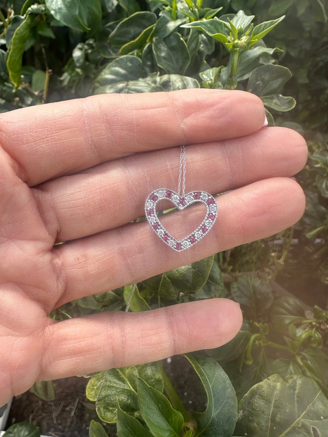 18kt .50 ct Diamond and Ruby Open Heart Pendant and Chain