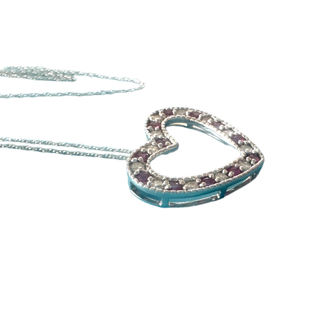 18kt .50 ct Diamond and Ruby Open Heart Pendant and Chain