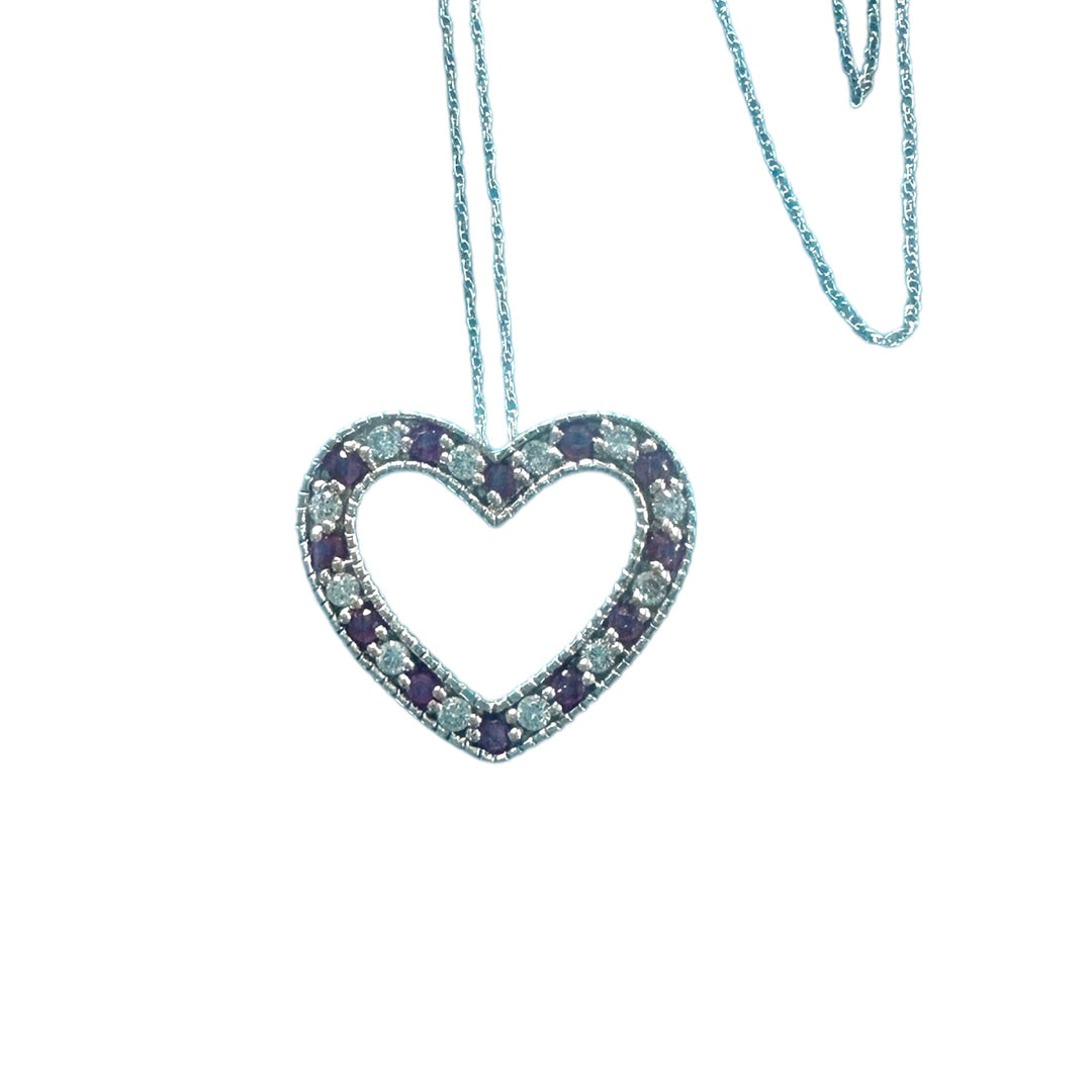18kt .50 ct Diamond and Ruby Open Heart Pendant and Chain