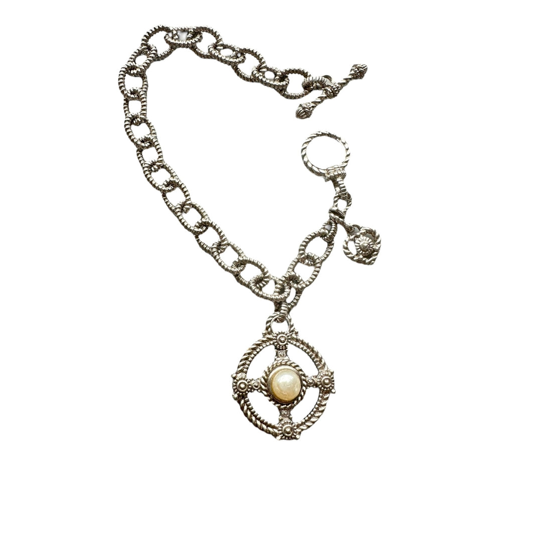 Judith Ripka, Sterling, silver and 14 karat gold dangle pearl bracelet