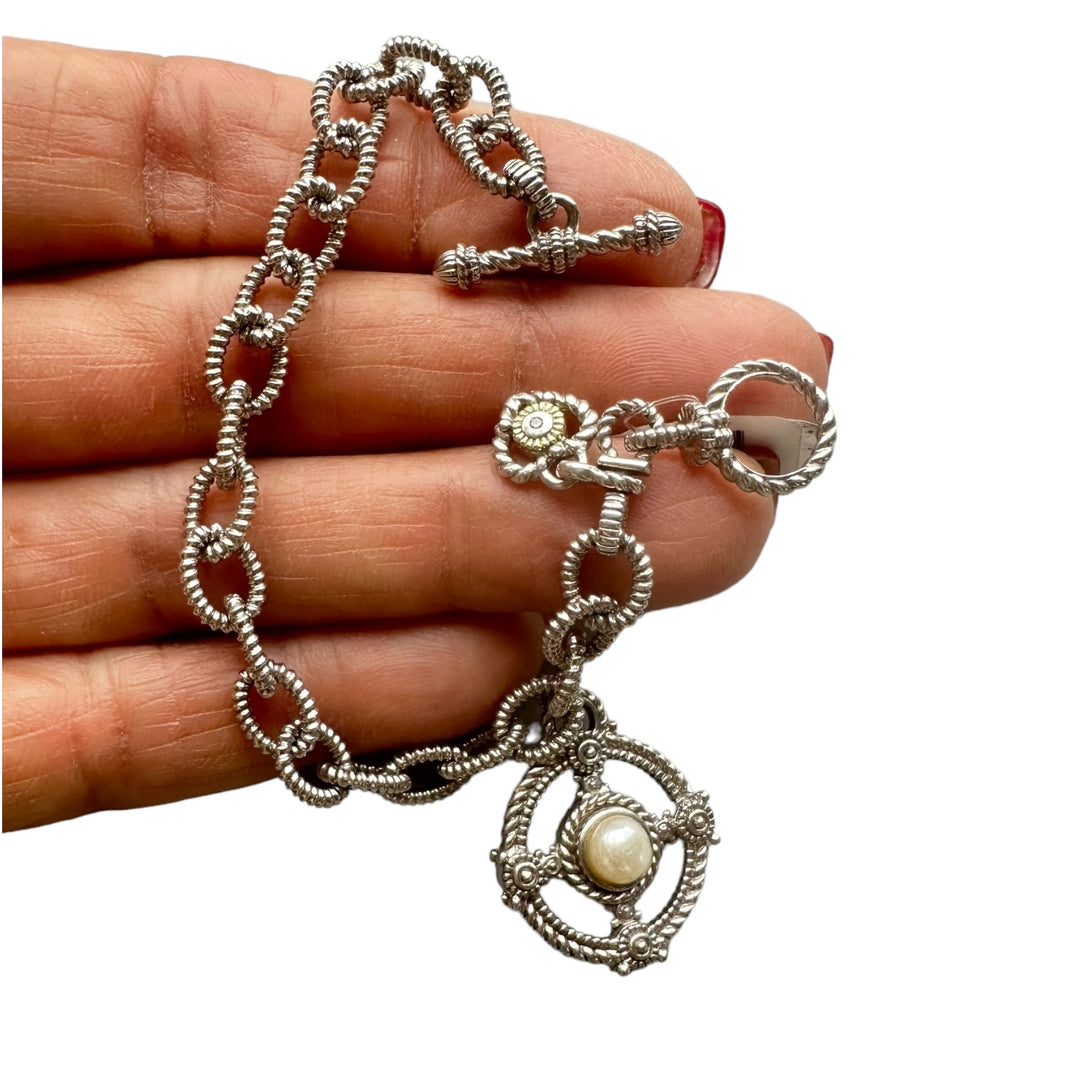 Judith Ripka, Sterling, silver and 14 karat gold dangle pearl bracelet