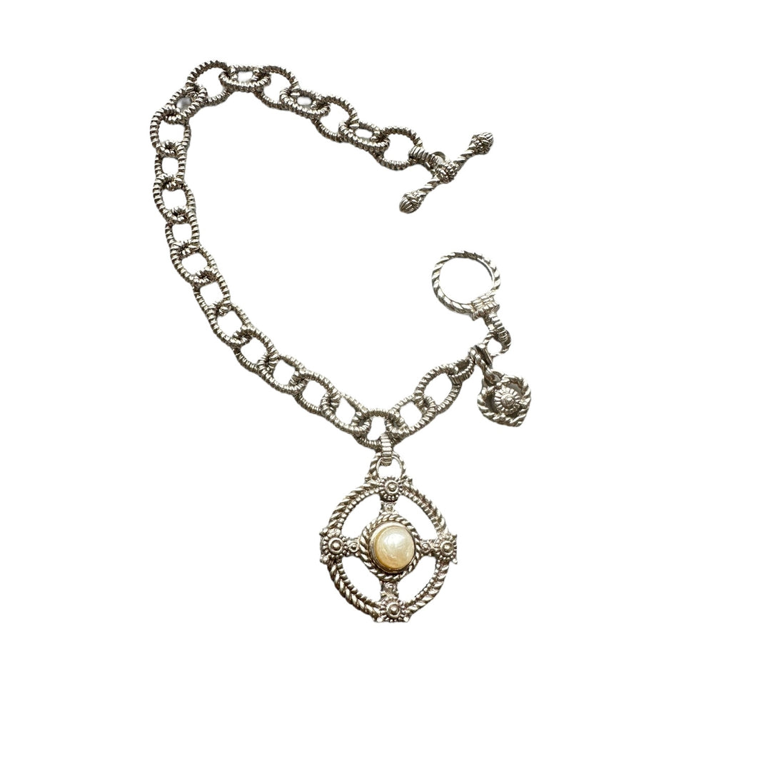 Judith Ripka, Sterling, silver and 14 karat gold dangle pearl bracelet