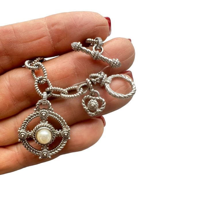 Judith Ripka, Sterling, silver and 14 karat gold dangle pearl bracelet