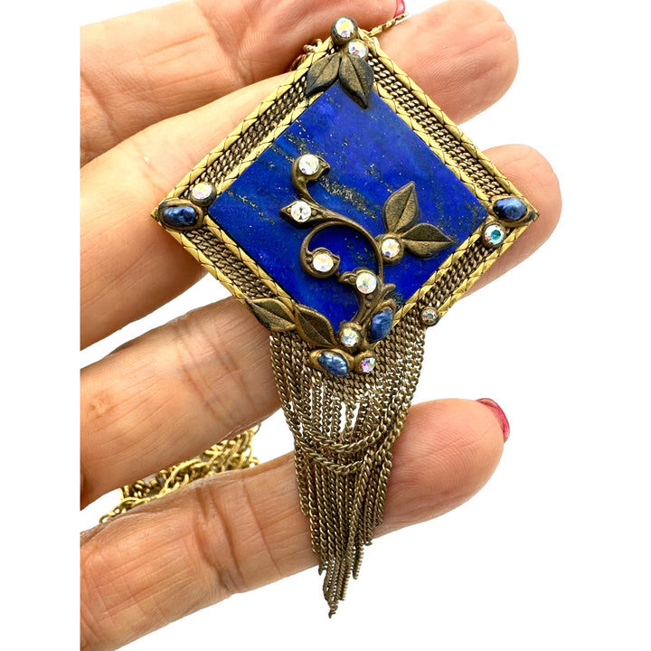 Marena Vintage Lapis Lazuli Dangling, Gold Mesh, Pendent-Pin Germany