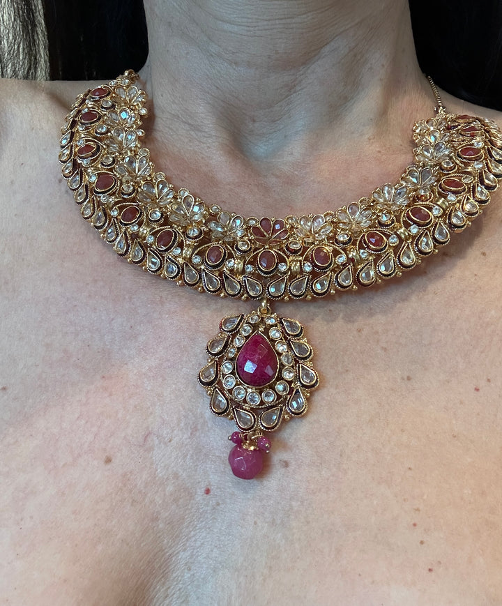 Egyptian Ruby Lavalier Dangle 2kt Electroplated Necklace