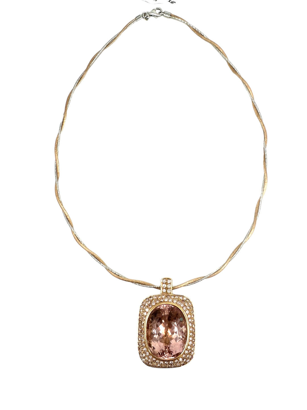 18Kt Rose gold 44.37ct Morganite and 4 ct Diamond Halo Necklace