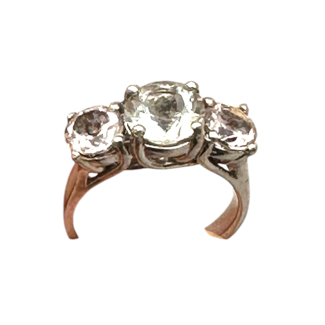 14kt Morganite and Prasiolite 3-stone Gemstone Ring 2.75 karat total weight 