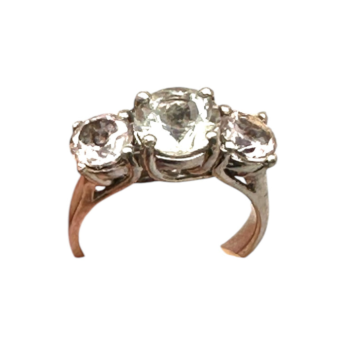 14kt Morganite and Prasiolite 3-stone Gemstone Ring 2.75 karat total weight 