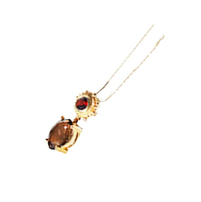 14Kt Smokey Topaz and Garnet Pendant Necklace