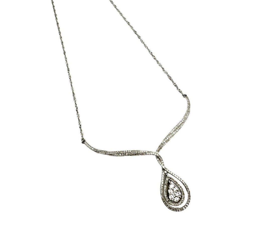 14Kt White Gold Double Halo 1.75 Ct Diamond Pave Necklace