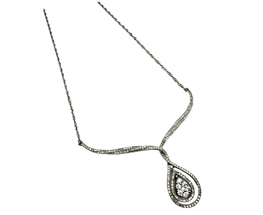 14Kt White Gold Double Halo 1.75 Ct Diamond Pave Necklace