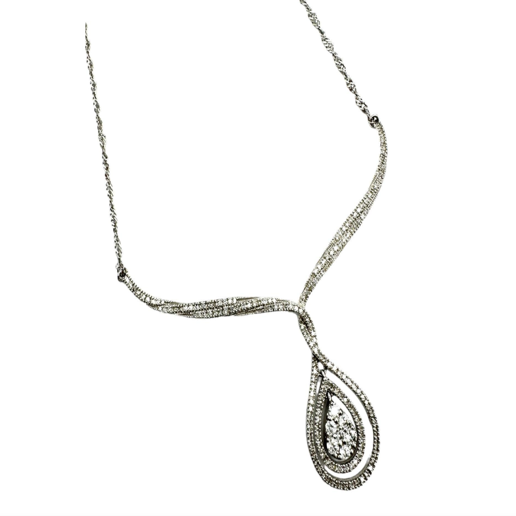 14Kt White Gold Double Halo 1.75 Ct Diamond Pave Necklace