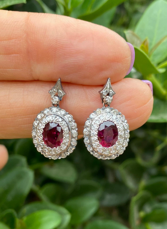 2 ctw Ruby and Antique Diamond Drop Earring