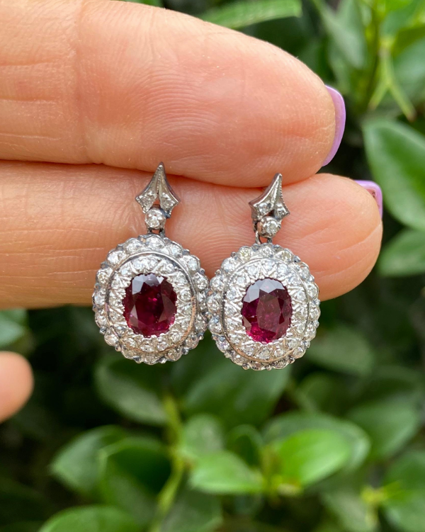 2 ctw Ruby and Antique Diamond Drop Earring
