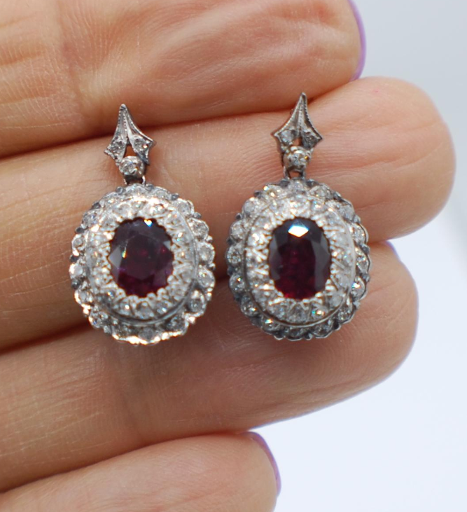 2 ctw Ruby and Antique Diamond Drop Earring