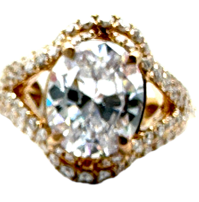 14Kt Rose Gold Oval Diamond Engagement Setting 1.07 Ct Melee VS-G