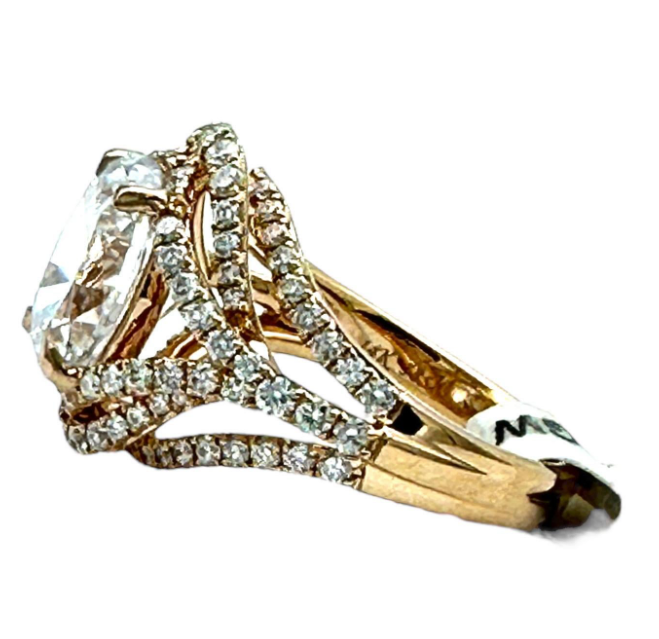 14Kt Rose Gold Oval Diamond Engagement Setting 1.07 Ct Melee VS-G