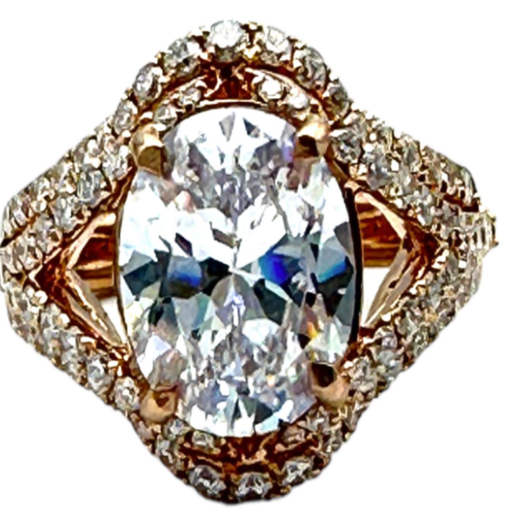 14Kt Rose Gold Oval Diamond Engagement Setting 1.07 Ct Melee VS-G