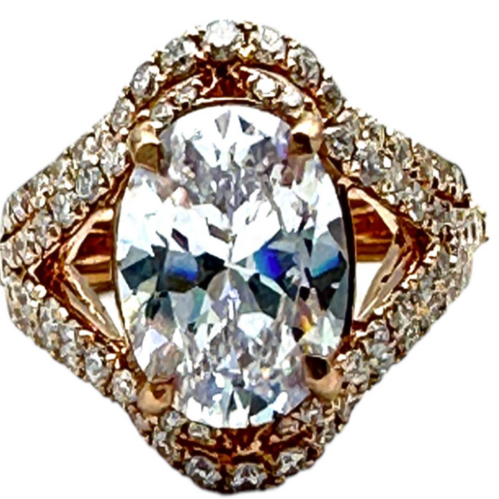 14Kt Rose Gold Oval Diamond Engagement Setting 1.07 Ct Melee VS-G