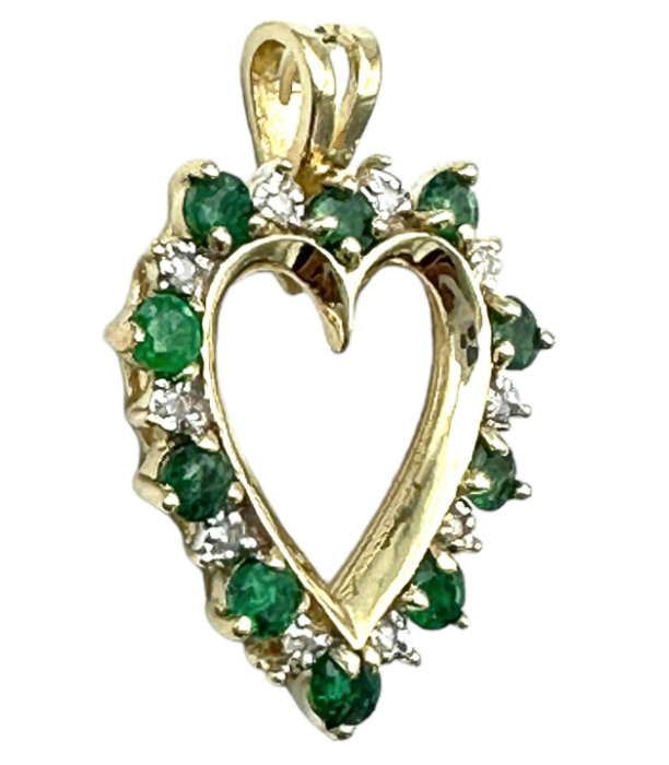 1.20 ctw Emerald and Diamond Heart Yellow Gold 10k