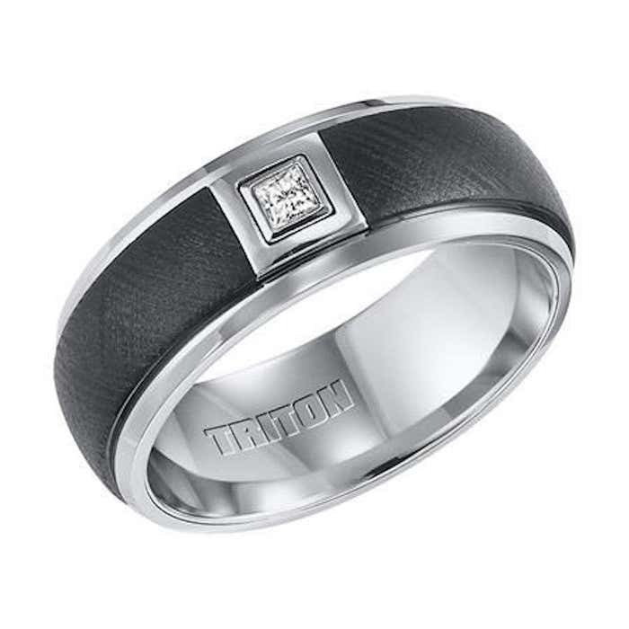 .16 ct Princess Diamond Tungsten Black Band Ring Size 10