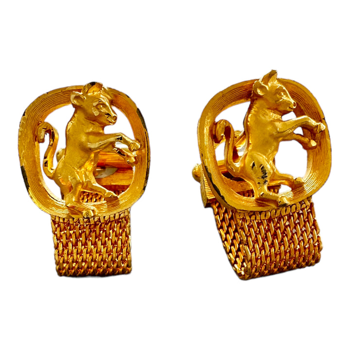 Diamond Cut Fighting Bull Gold Mesh Cufflinks 20mm