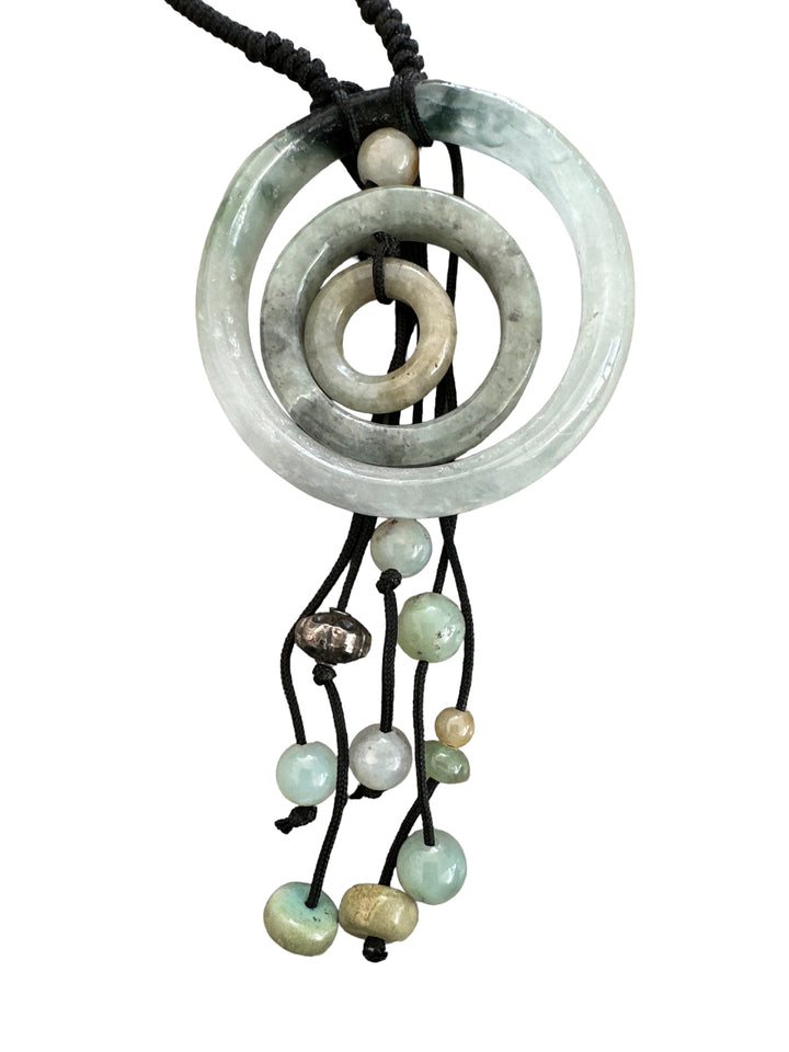 34" Jade Triple Circle-Disc Bead Necklace on Cord