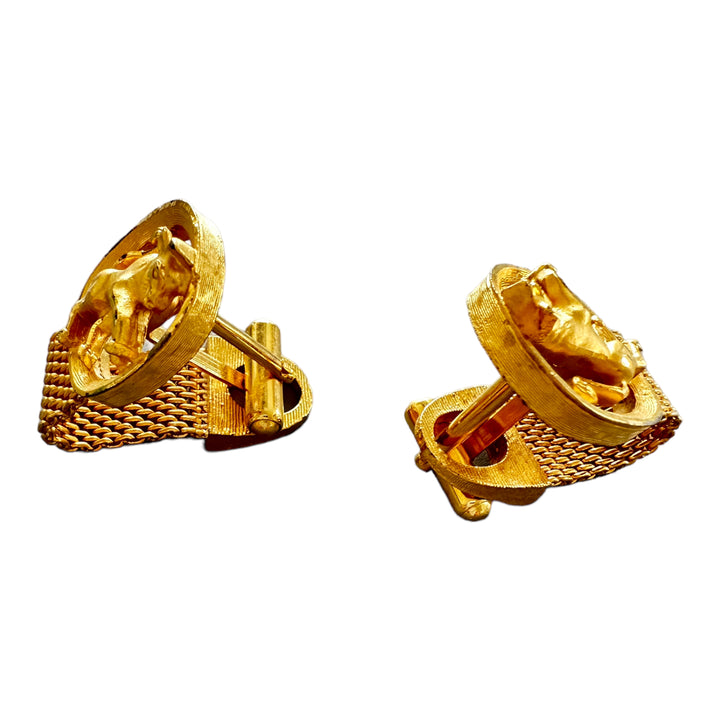 Diamond Cut Fighting Bull Gold Mesh Cufflinks 20mm