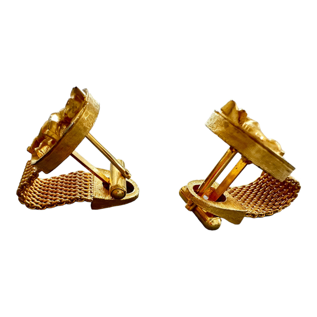 Diamond Cut Fighting Bull Gold Mesh Cufflinks 20mm