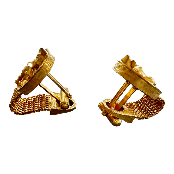 Diamond Cut Fighting Bull Gold Mesh Cufflinks 20mm