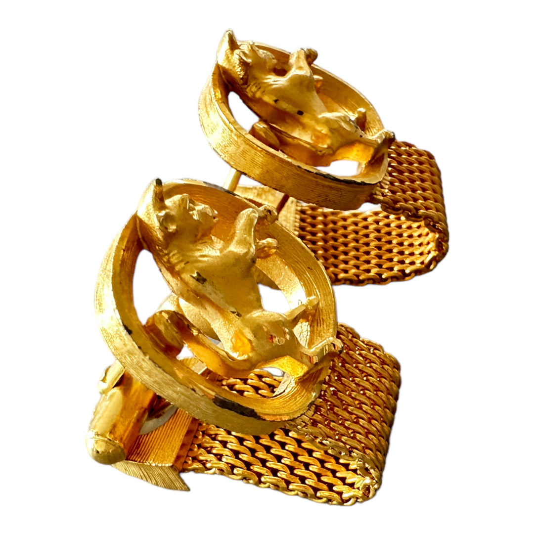 Diamond Cut Fighting Bull Gold Mesh Cufflinks 20mm