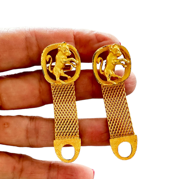 Diamond Cut Fighting Bull Gold Mesh Cufflinks 20mm