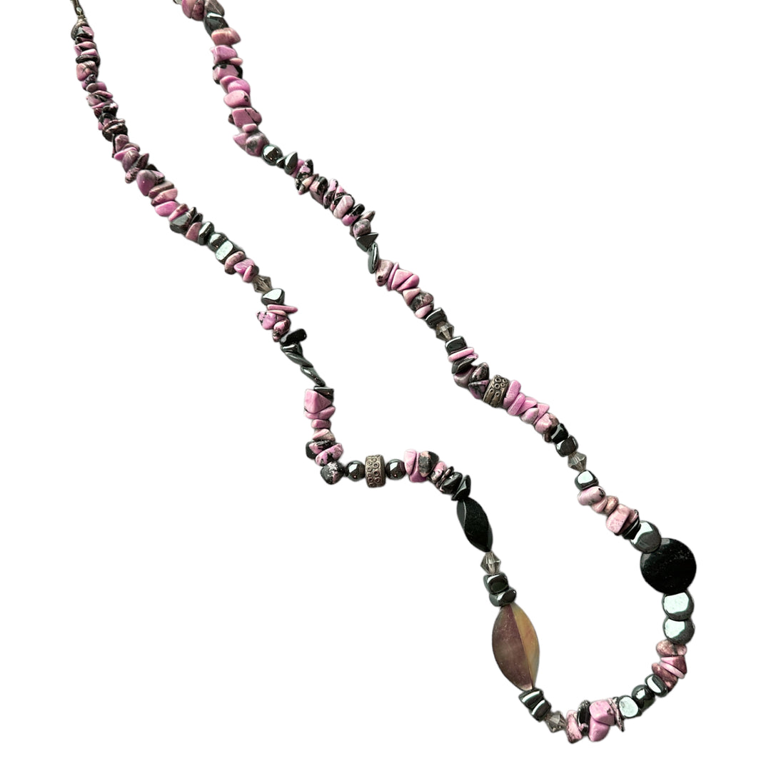 1980's Vintage Rhodonite Multi Colored Organic Chunky Bead Necklace 30"