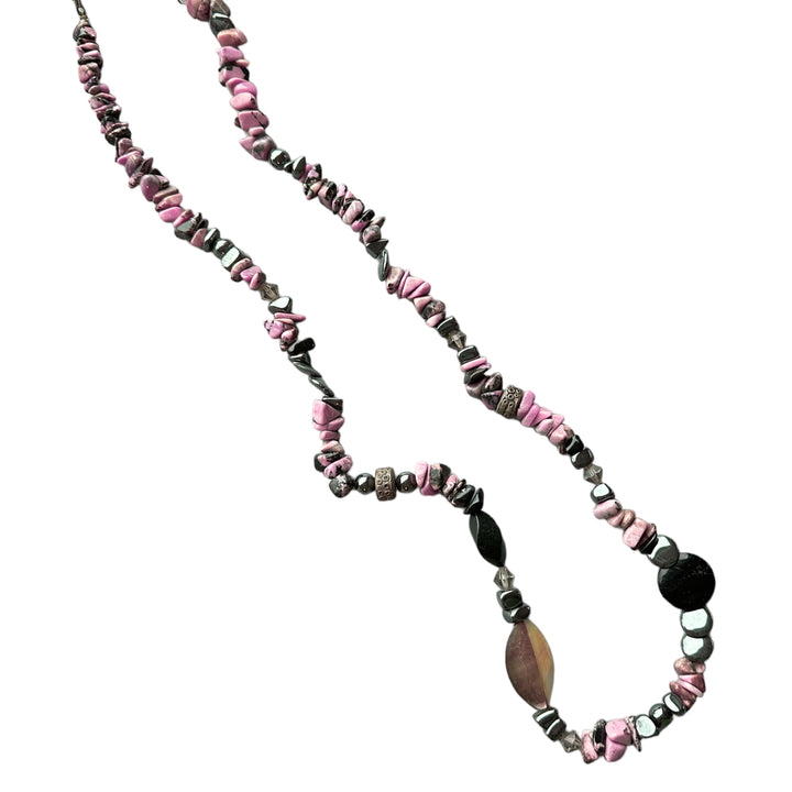 1980's Vintage Rhodonite Multi Colored Organic Chunky Bead Necklace 30"