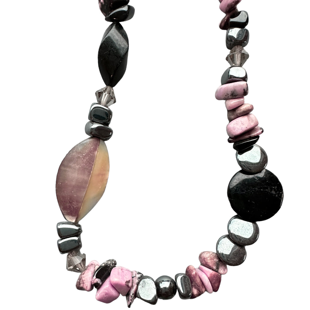 1980's Vintage Rhodonite Multi Colored Organic Chunky Bead Necklace 30"