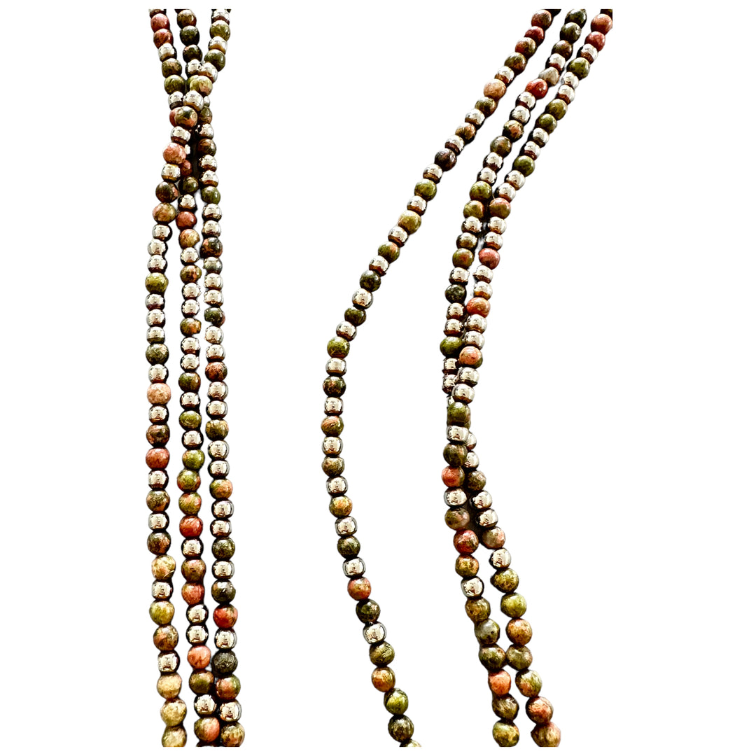 36" Multi Bead Autumn Colored Jasper Stone Necklace