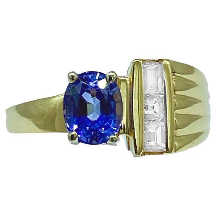 Tanzanite and Baguette Diamond Ring 14kt Yellow Gold