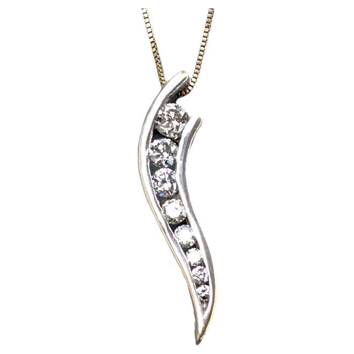 Journey Diamond Pendant Channel Set 14kt White Gold