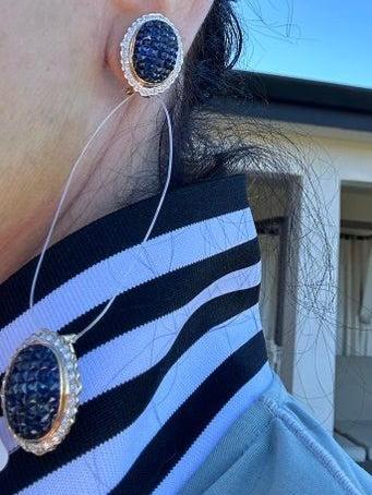 18KT Blue Sapphire and Diamond Invisible Style Earrings