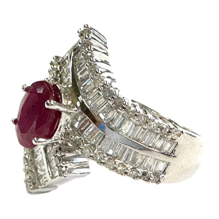 2.50ctw Ruby Diamond Baguette 14 Karat White Gold Cocktail Ring