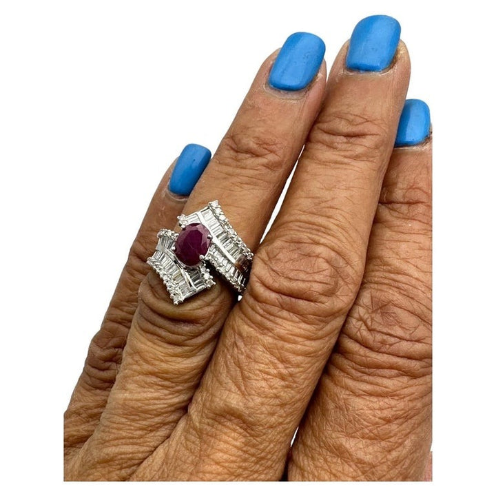 2.50ctw Ruby Diamond Baguette 14 Karat White Gold Cocktail Ring