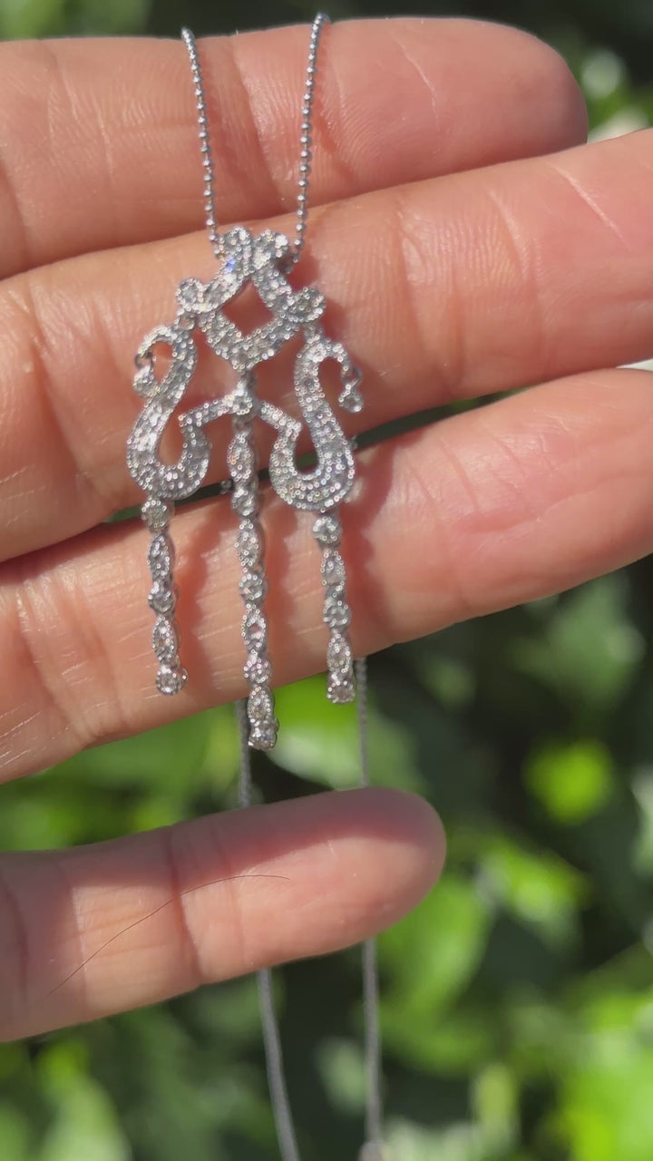 14Kt white gold Chandelier Diamond Necklace .75 Ct