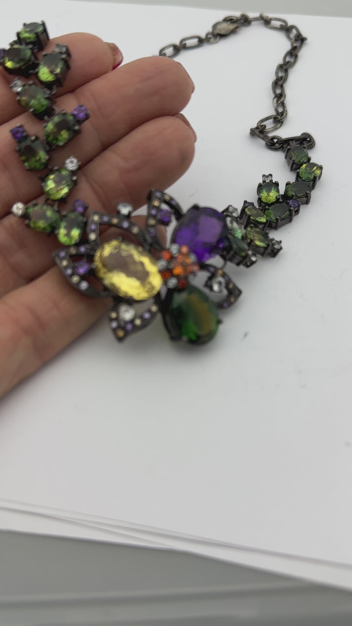 75 ct Colored Gemstone Necklace Black Sterling Silver White Sapphire Necklace