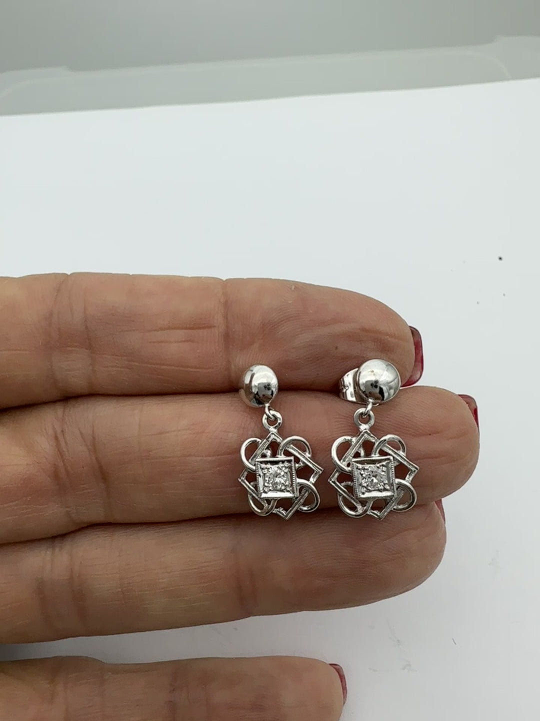 Celtic .25 ct Diamond 14k White Gold Dangle Earrings