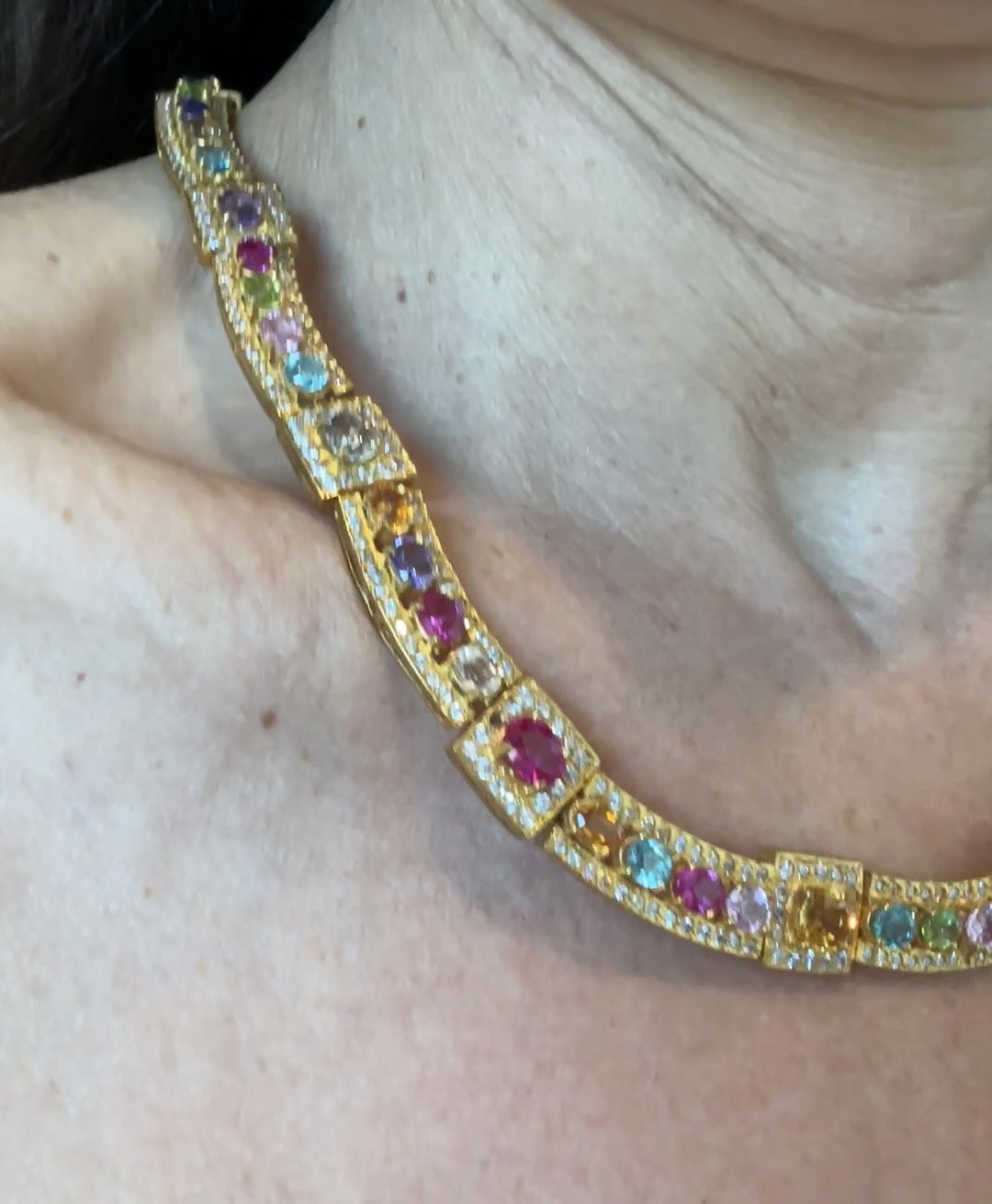 Colored Gemstone 20" Necklace 18Kt Yellow Gold Electroplated